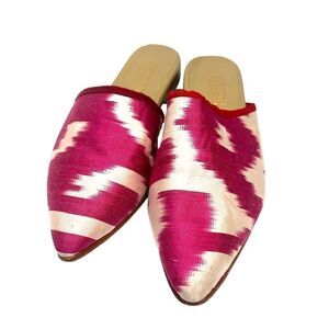 Artemis Pink White Silk Mule Slides Sz. 37 (US 6.5)